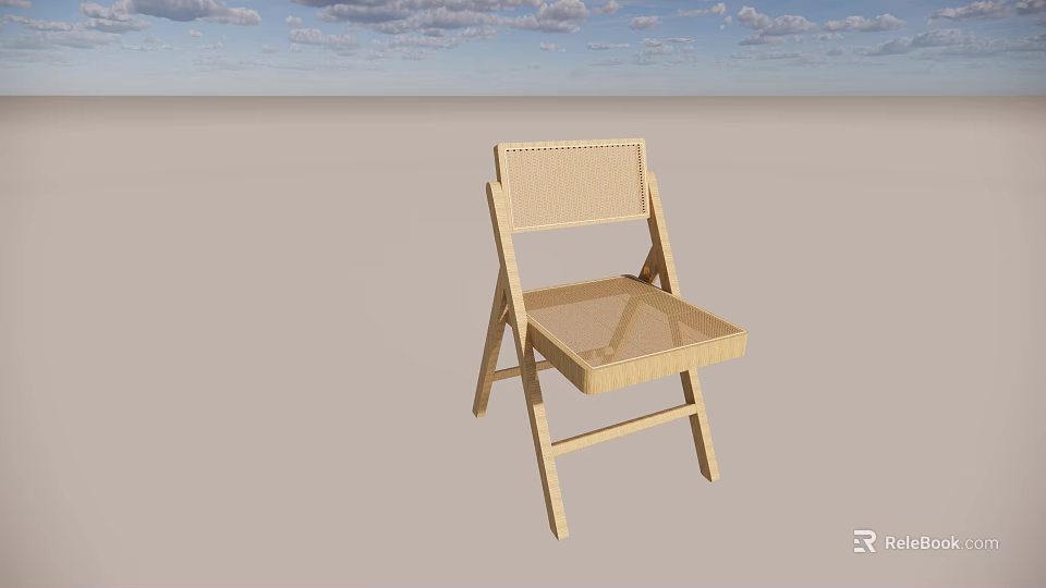 Simple Design Wooden Foldable Leisure Chair With Woven Backrest And Light Wood Color 3d model 