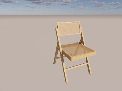 Simple Design Wooden Foldable Leisure Chair With Woven Backrest And Light Wood Color 3d model