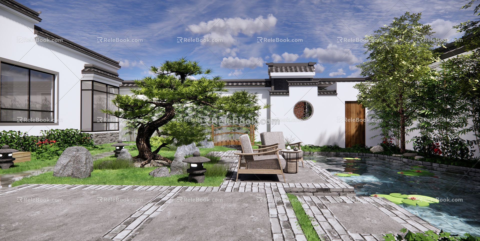 New Chinese Courtyard Courtyard Landscape model