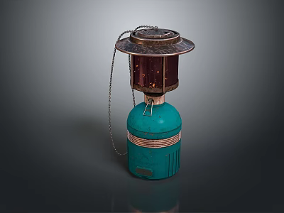 Vintage Teal Lantern With Cylindrical Base Metal Top And Chain Detail For Home Decor 3d model
