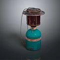 Vintage Teal Lantern With Cylindrical Base Metal Top And Chain Detail For Home Decor