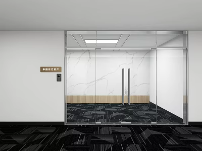 Modern Office Entrance With Glass Door Marble Wall And Geometric Floor 3d model