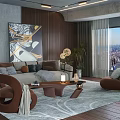 Modern Living Room Interior Design With Sofa Chairs Artwork Coffee Table Plants And Rug