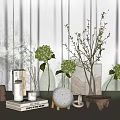 Decorative ornaments combination vase floral small table lamp books 3d model
