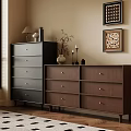 Dark Brown Entryway Cabinet And Black Side Cabinet With Drawers Wall Art And Clock
