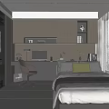 Modern Tatami Bedroom Interior With Writing Desk Office Chair And Bookshelf