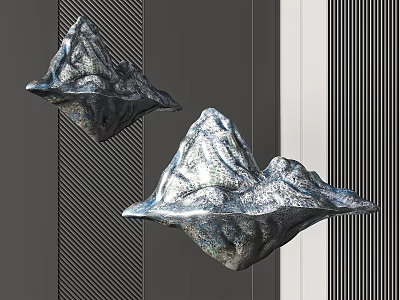 Modern Silver Mountain Shaped Hanging Wall Decor For Striped Wall Background 3d model