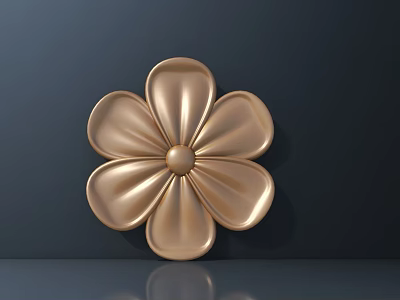 Golden Flower Decoration On Dark Background With Shiny Curved Petals And Reflection 3d model