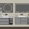 Modern Double Bathroom Vanity With LED Backlit Mirrors And Grey Storage Cabinets 3d model