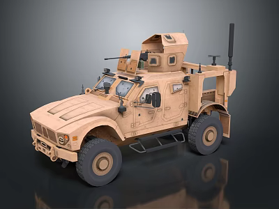 Military Utility Vehicle With Armored Body Off Road Tires And Weapon System Antenna 3d model