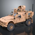 Military Utility Vehicle With Armored Body Off Road Tires And Weapon System Antenna