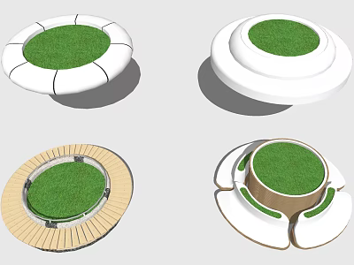 Creative Flower Pots Design With Green Grass White Edges And Wooden Elements 3d model