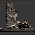 Natural Wooden Stump Decor With Stone Base Mushrooms Soil And Moss