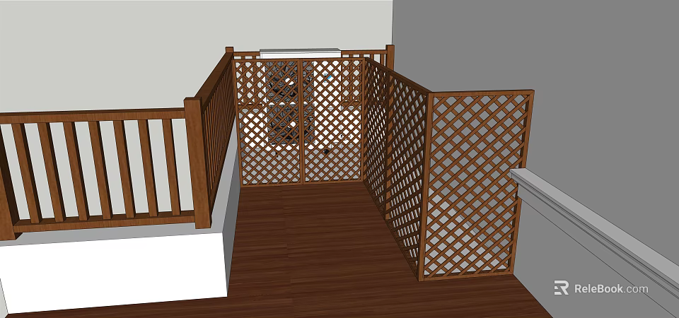 Wooden Fence With Lattice Design For Patio Area And Wooden Deck 3d model 