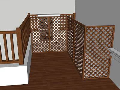 Wooden Fence With Lattice Design For Patio Area And Wooden Deck 3d model