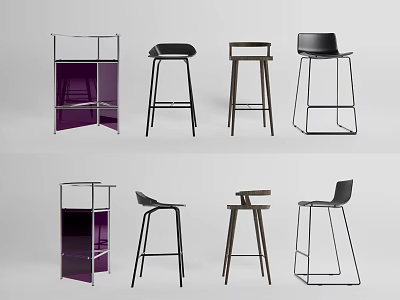 Modern Bar Stools With Various Stylish Designs Including Metal And Wooden Frames 3d model