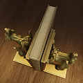 Golden Dog Shaped Bookends For Home Decor With Wooden Background And Book Support
