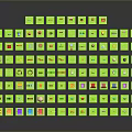 Colorful Icons Arranged On Green Square Grid With Various Small Symbols
