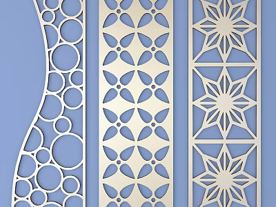Carved Window Panels with Various Intricate Geometric Floral and Star Patterns 3d model