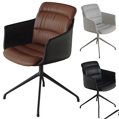 Modern Leather Chairs In Brown Light Gray And Black With Metal Legs Design 3d model