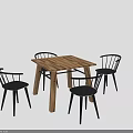 Modern Wooden Dining Table Set with Four Black Curved Back Chairs 3d model
