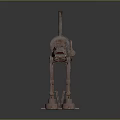Giant Mechanical Walker With Cylindrical Metal Body Four Legs And Weapon-like Arm