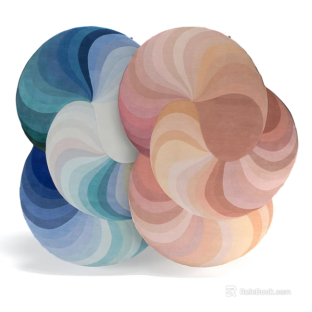 Stylish Decorative Rugs With Multicolor Spiral Patterns And Modern Circular Design 3d model 