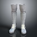 Woman's White Knee High Boots With Diamond Pattern And Straps Design