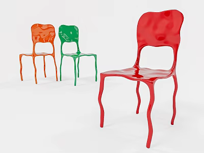 Stylish Modern Single Chair Featuring Red Green Orange Hues and Curved Legs Design 3d model