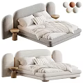Modern Upholstered Double Bed With Curved Headboard White Bedding Wooden Side Tables And Hanging Lights