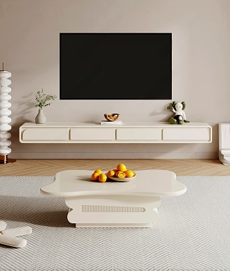 Modern Cream Wind TV Cabinet Coffee Table Combination Cream TV Cabinet Coffee Table Combination 3d model