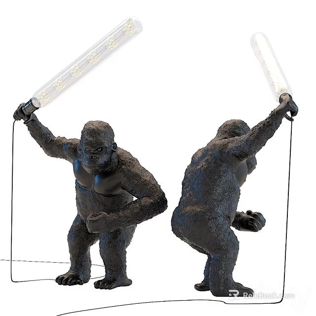 Two Gorilla Shaped Table Lamps Holding Light Tubes as Decorative Lighting 3d model 