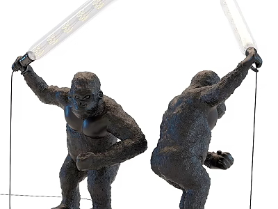 Two Gorilla Shaped Table Lamps Holding Light Tubes as Decorative Lighting 3d model
