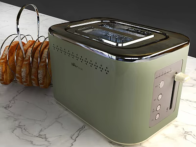 Modern Light Green Sleek Design Toaster Kitchen Appliance with Hanging Bagels on Marble Countertop 3d model
