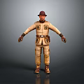 3D Human Character In Beige Explorer Costume With Brown Hat And Natural Hanging Hands