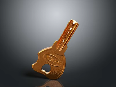 Shiny Golden Door Key With DOOR Engraving And Metallic Surface Design 3d model