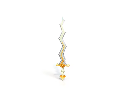 Ornate Fantasy Weapon With Serrated Blade Golden Hilt And 3D Design 3d model