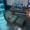 Comfortable Green Leather Lazy Sofa With Matching Footstool For Cool Modern Home Gaming Room