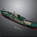 Detailed 3D Model of Cargo Ship With Black Green Hull Red Bottom and Deck Cabin