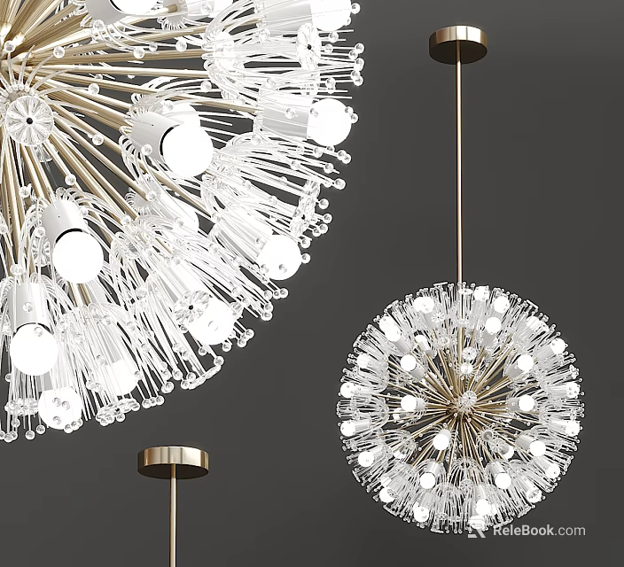 Elegant Modern Crystal Chandelier With Spherical Design Metal Frame And Multiple Glass Bulbs 3d model 
