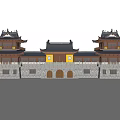 Chinese-style ancient building mountain gate ancient building temple gate head ancient building corner tower drum tower 3d model