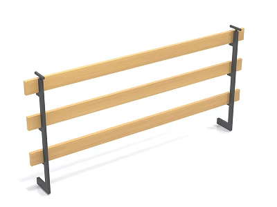 Wooden Fence With Horizontal Slats And Black Metal Support Frames 3d model