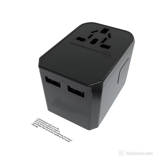 Black Travel Power Adapter With Multiple USB Ports And Universal Socket 3d model