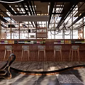 Modern Cafe Interior With White Globe Pendant Lights Wooden Bar Counter And Cozy Seating