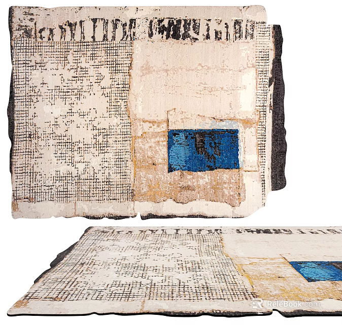 Artistic Patchwork Stylish Rug With Color Blocks And Textured Details 3d model 