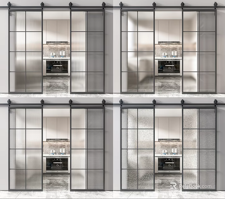 Modern Interior Sliding Doors With Glass Panels And Grid Design Features 3d model 