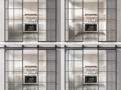 Modern Interior Sliding Doors With Glass Panels And Grid Design Features 3d model