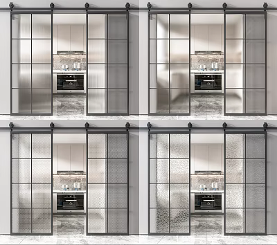 Modern Interior Sliding Doors With Glass Panels And Grid Design Features 3d model