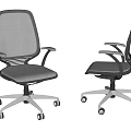 Two Modern Office Chairs With Gray Mesh Back Armrests And Wheeled Base 3d model