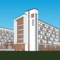 Modern School Simple Red Brick Primary School 3d model